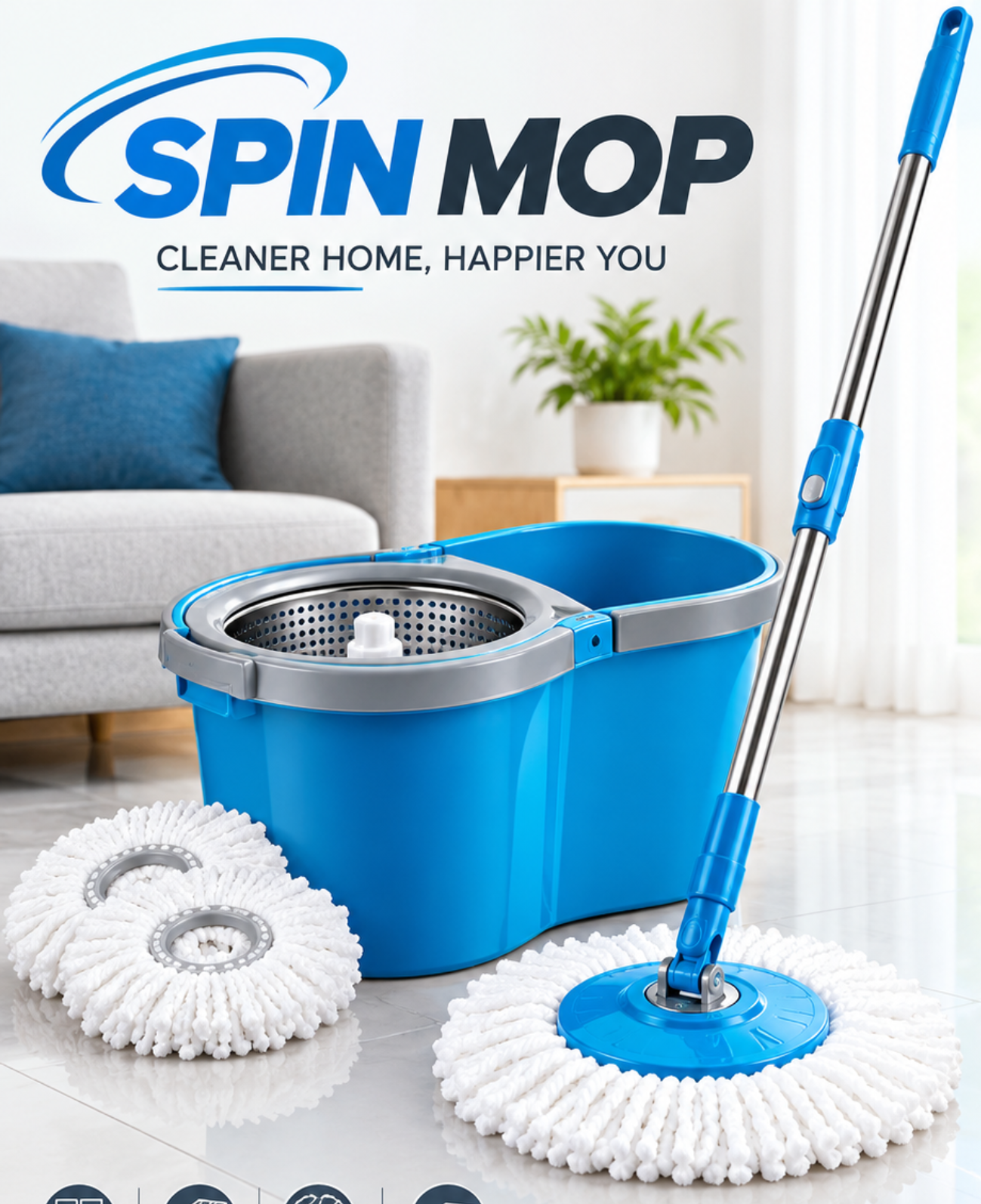 What would you like to change in the Spin Mop image? Change image size to exactly 11 × 11 cm Change background Add price (e.g., Under ₹499) Make it more attractive for your website Change mop design or colour